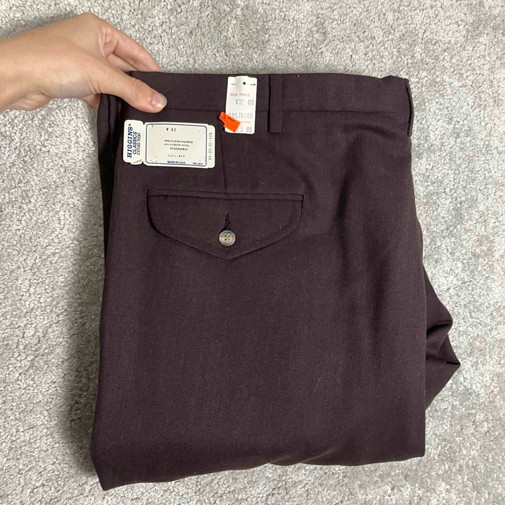 VTG 70s Higgins Classics Slacks Men 42 Brown Oxford Pleat Worsted Wool Blend USA